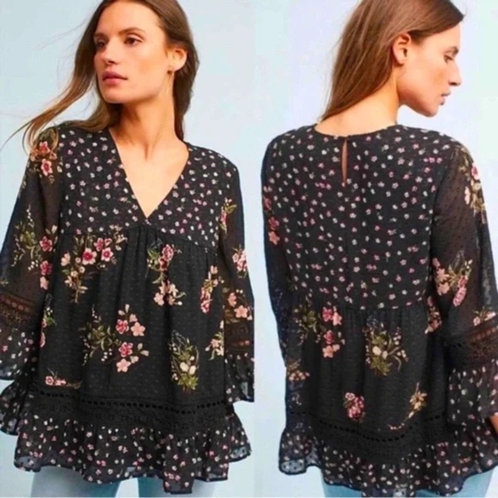 Anthropologie Maeve Steffy Bell Sleeve Floral Blouse small